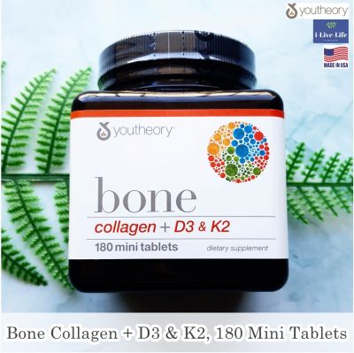 คอลลาเจน + ดี3 &amp; เค2 Bone Collagen + D3 &amp; K2, 180 Mini Tablets - Youtheory D-3 D 3 K-2 K 2