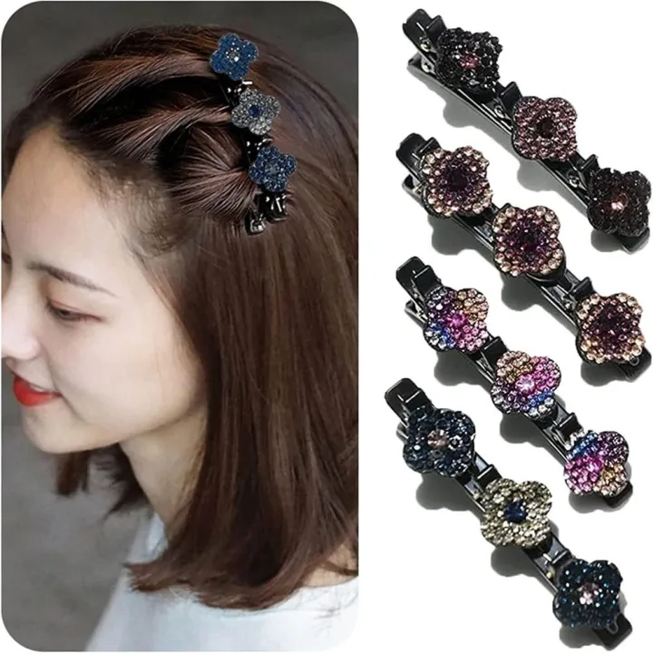 MAXG 4PCs Purple Color Flower Pattern Hair Accessories for Women Hair  Styling Satin Fabric Hair Bands Rhinestone Hair Clips Hairpin Duckbill Clip  Sparkling Crystal Stone Hair Clips | Lazada PH