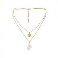 Upingi-Pop สไตล์บาร็อค Double Layer Alloy Pearl Necklacec474or