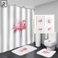 White Flamingo Print Shower Curtain with Hook Set Simple INS Bathroom Curtains Anti-slip Bath Mat Cars Rugs Home Decoration