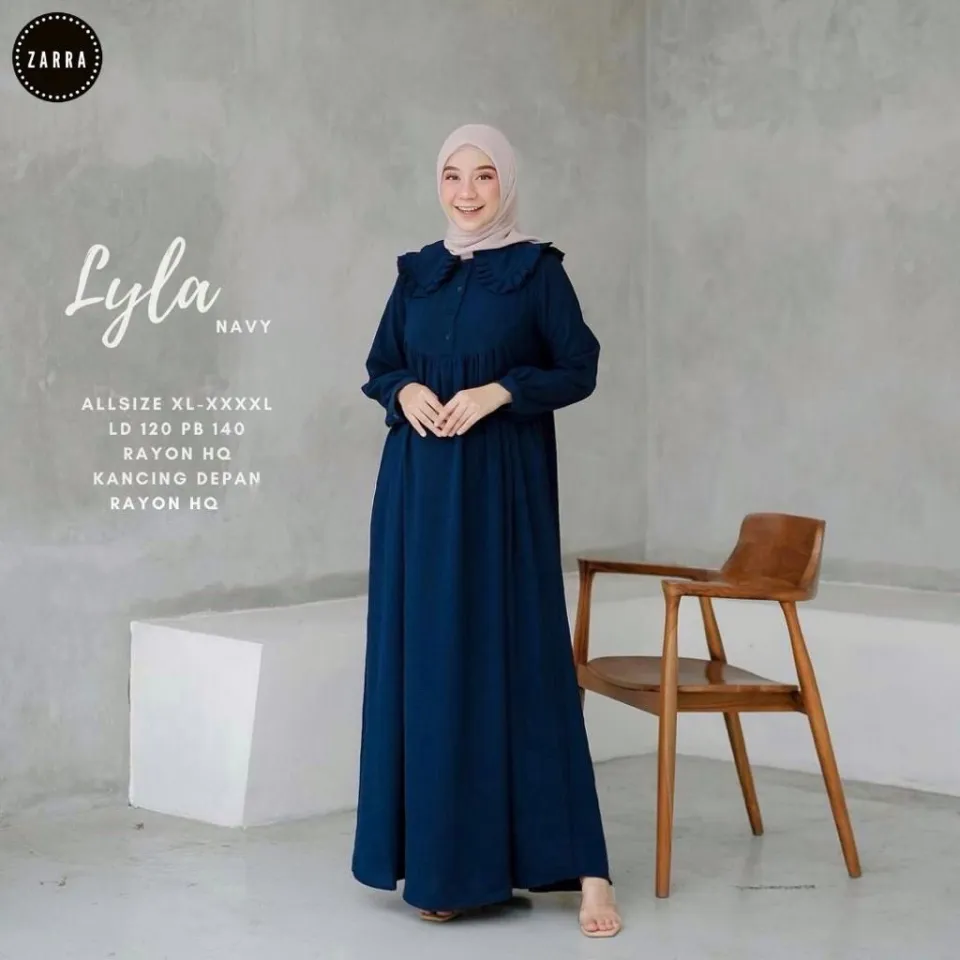 Gamis Terbaru Hitam Polos Lyla Dress Bahan Rayon HQ LD 120 Kancing Depan |  Lazada Indonesia