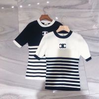 CE Fashion Black and White Stripes Short Sleeve Women