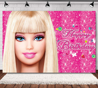 Barbie Princess pink Birthday theme backdrop banner party decoration photo photography background cloth