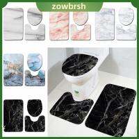 ZOWBRSH 3pcs การตกแต่งบ้าน ลายหินอ่อน ซักได้ ชุดเสื่อห้องน้ำ พรมฐาน ฝารองนั่งชักโครก เสื่ออาบน้ำ