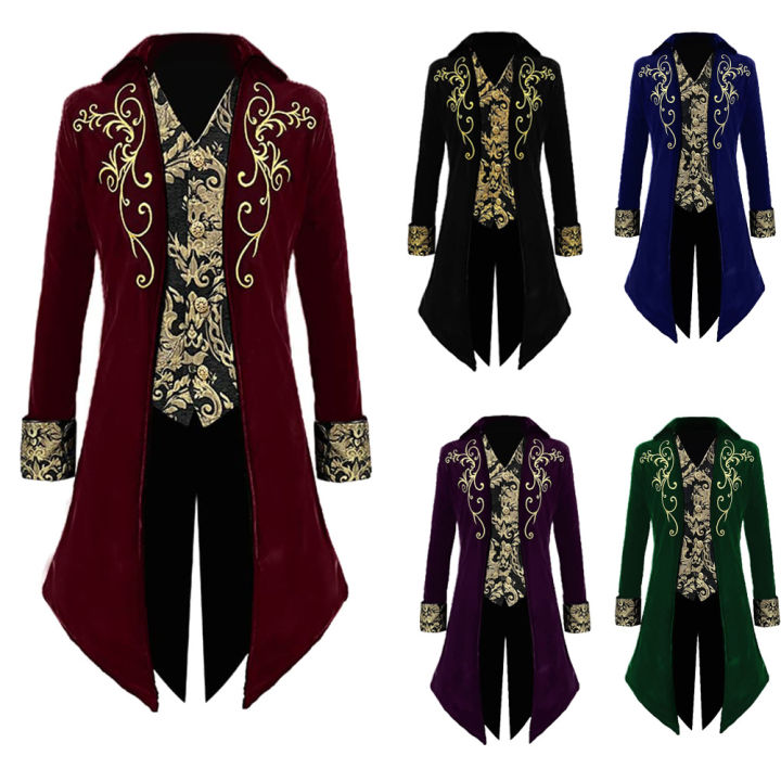 Men's Medieval Embroidery Jacket Steampunk Gothic Tailcoat Vintage ...