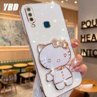 YBDเคสโทรศัพท์กระจกสเตอริโอมิเรอร์3Dแบบตั้งได้สำหรับ Vivo Y12 Y12i Y17 Y15 พร้อมป้องกันเลนส์กล้องเต็มรูละเอียดดีไซน์ใหม่ชุบไฟฟ้าเคสนิ่มแฟชั่นเคสแมวน่ารัก