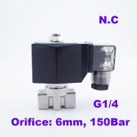 hjk㍿♟  150Bar GSPG-06 2 way water high pressure solenoid valve 1/4  BSP 220V 24V Orifice 6mm N.C stainless steel 304