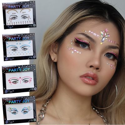 【YF】 3D Crystal Face Stickers Color Drill Body Art Beauty Makeup Forehead Shiny Music Festival Trend Temporary Tattoo Sticker