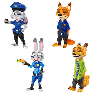 1250pcs+ Zootopia Building Blocks Cartoon Officer Rabbit Judy Hopps Nick Fox Figures Micro Bricks Toys For Children