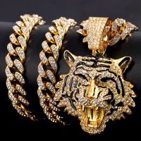 HipHop Tiger Pendant Necklace for Men Women Iced Out Cuban Link Chains Luxury Crystal Cuban CZ Stainless steel Necklaces Jewelry Fashion Chain Necklac