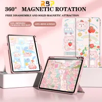 RBP Girly Heart น่ารักทาสีมือแม่เหล็กกันกระแทกเคส iPad พร้อมช่องเสียบปากกาสำหรับ iPad Pro 11 2020 2021 2022 ipad Pro 12.9 2020 2021 2022 M2 Air 4 Air 5 ipad 7th 8th 9th ipad 10th gen ipad mini 6 เคสอะคริลิกไอแพด 360หมุน เคสสมาร์ทพับเลเยอร์