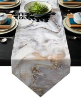 Marble Texture Yellow White Wave Floating Art Table Runner Table Flag Home Party Decorative Tablecloth Table Runners