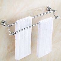 ✔✆♞ Polished Chrome Brass Double Towel Bar Black Brass Bathroom Accessory Towel Rail Towel Holder BD603