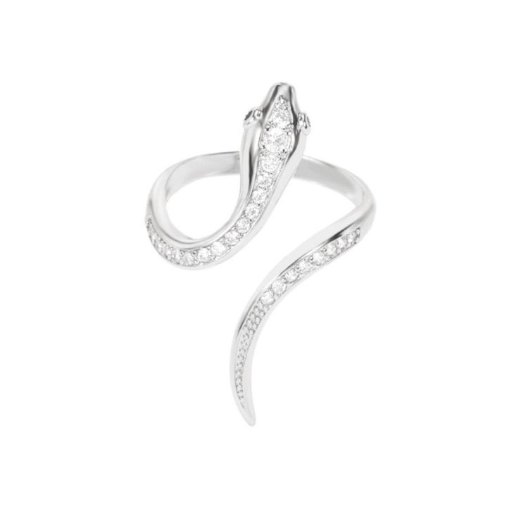 yaner-สแตนเลสสตีลเพทายแหวนงูรูปงูสำหรับผู้หญิงแหวนกลวงที่สร้างสรรค์รูปสัตว์รูปทรงเรขาคณิตไม่ปกติ