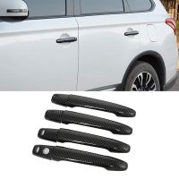 Carbon fiber pattern 4Pcs Carbon Fiber Car Exterior Door Handle Cover For Mitsubishi Lancer Evolution X Outlander ASX (With Keyless Holes)