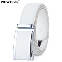 WOWTIGER เข็มขัดหัวเข็มขัดอัลลอยสำหรับผู้ชายสีขาวผู้ชายสุดหรูเข็มขัดหัวเข็มขัดอัตโนมัติหนังแฟชั่นผู้ชาย