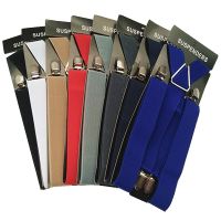 สีทึบ U Nisex Suspenders ผู้ชาย XXL ขนาดใหญ่3.5เซนติเมตรกว้างปรับยืดหยุ่น4คลิป X กลับผู้หญิงกางเกงจัดฟันพรรค