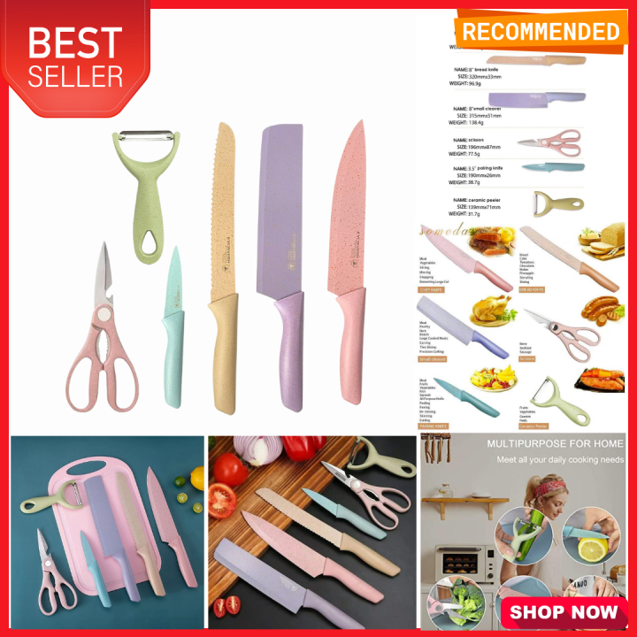 Vanity Home Shop l 6 IN 1 Pastel Color Kitchen Knives Sets l Non-Stick ...