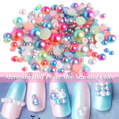 New Half Pearls Mermaid two color gradual Pearl Mix size Nail Rhinestone for DIY Nail Decorations