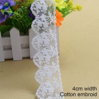 [HOT!] 4cm Width White Cotton Embroidery Lace French Ribbon Fabric Guipure Diy Trims Warp Knitting Sewing Wedding Accessories 2899