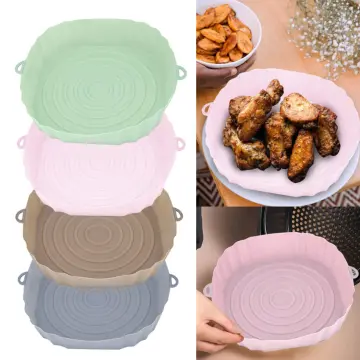 19/22cm Air Fryers Oven Baking Tray Fried Pizza Chicken Basket Mat Airfryer  Silicone Pot Round Replacemen Grill Pan Accessories