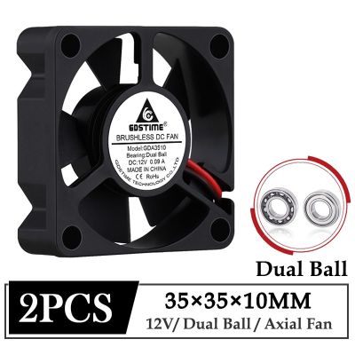 2Pcs Gdstime DC 12V Fan 35mm 35x35x10mm Dual Ball Mini Brushless Cooler Fan 35mmx10mm 3cm Computer Axial 3D Printer Cooling Fan Cooling Fans