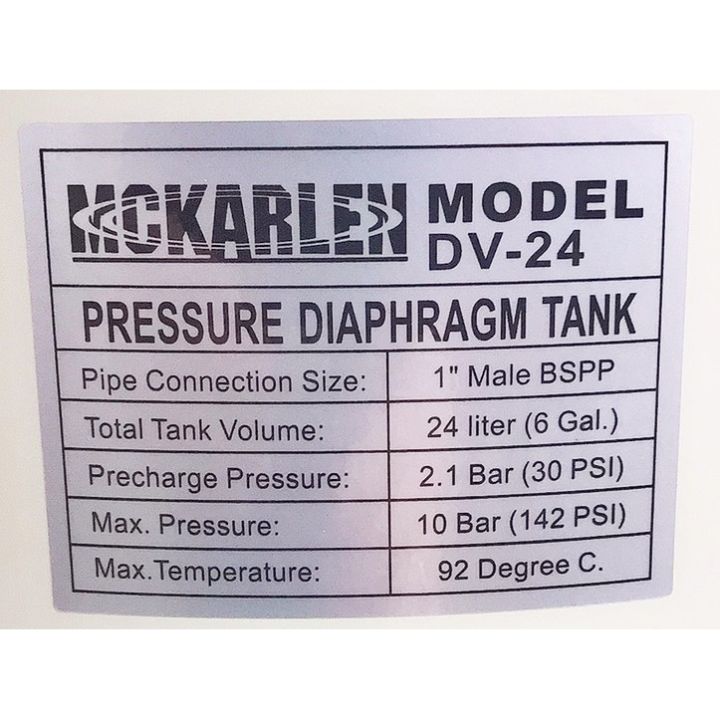 ถังแรงดันปั๊มน้ำ-ถังไดอะแฟรม-ยี่ห้อmckarlen-ปั๊มอัตโนมัติ-ขนาด-18-ลิตร-24ลิตร-แนวตั้ง