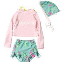 Girl Two Pieces Suit Swimsuit Children Long Sleeve Beachwear 2-10 Year Kid Cute Swimwear Plus Size Baby Bathing Suit