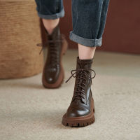 ฤดูใบไม้ร่วงและฤดูหนาวหนา Soled Martin Boots ผู้หญิง Ins Pu หนังแฟชั่นรองเท้า High-Top Lace-Up Martin Boots