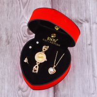 ♔ Women Bracelet Watch Set Gold Crystal Design Necklace Earrings ring Female Jewelry Set Quartz Watch Women’s Gifts For Valentine