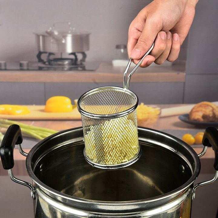 ตะกร้าเฟรนซ์ฟรายสแตนเลสตะแกรงสะเด็ดน้ำตะแกรงสะเด็ดน้ำตะกร้าอาหารตะวันตกทอดไก่อุปกรณ์ที่ใช้ในครัว