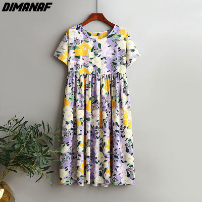 DIMANAF Women Dress Summer Beach Sundress Chiffon Bohemian Print Flowers Fashion Lady Vestidos Loose Casual Long Dress Oversize