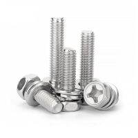 5/50pc M3 M4 M5 M6 M8 Stainless Steel Cross Phillips External Hex Hexagon Head SEM Screw Flat Washer Spring Gasket Assemble Bolt Nails  Screws Fastene