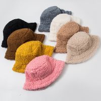 2022Women Hat Solid Artificial Fur Warm Female Cap Faux Fur Winter Bucket Hat for Women Outdoor Sunscreen Sun Hat Girl amp; Lady Cap