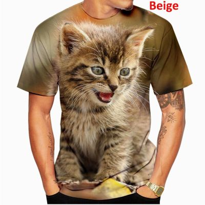 เสื้อยืดพิมพ์ลายแมว3D ของผู้หญิงผู้ชายแขนสั้นสัตว์แฟชั่นบุคลิกภาพ