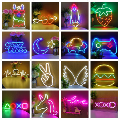 Wholesale Gamepad Handle Victory Symbol UFO Game Icon Rocket Strawberry Wings LED Wall Neon Sign For Kids Room Party Event Decor