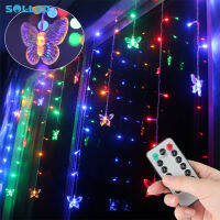 SOLLED ผีเสื้อที่มีสีสัน96 LED String Curtain ไฟ IP44กันน้ำ8โหมดงานแต่งงานโคมไฟตกแต่งห้องเด็ก