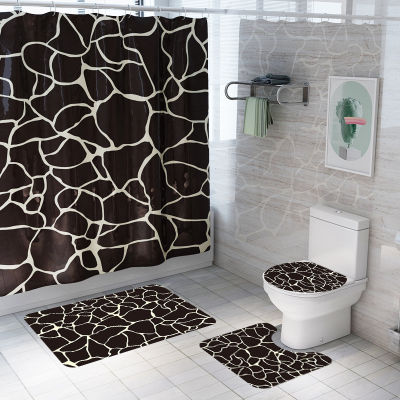 Marbling Printed Bathroom Shower Curtain Waterproof Bath Curtain Set Toilet Cover Mat Non-Slip Bathroom Rug Set Bath Toliet Mat