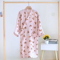 【LZ】✕♕┇  Kimono Yukata japonês roupão para mulheres pijamas elegantes lingerie de algodão doce roupão solto pijamas de spa vestido de flores