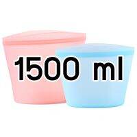 ถุงซิลิโคนบรรจุอาหาร 1000ML หรือ 1500ML (สี: ฟ้า/ใส/เขียว/ชมพู) กันร้อน กันเย็น พร้อมตัวล็อคในตัว ถุงเก็บอาหาร ลดโลกร้อน