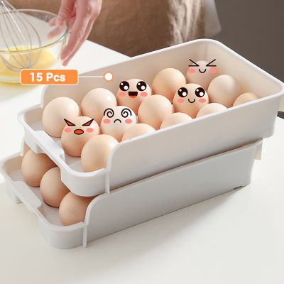 ABL ลิ้นชักกล่องเก็บของพร้อมกับไข่พลาสติก15ชิ้นออกแบบเพื่อความสดที่ยาวนานกล่องไข่ไข่