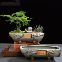 Creative เซรามิค Vintage ดอกไม้หม้อ Simple Succulent Plant คอนเทนเนอร์สีเขียว Planters Bonsai Pots กระถางดอกไม้ตกแต่งบ้าน