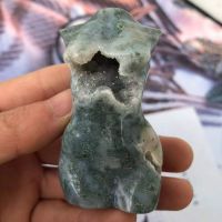 70MM Natural Aqua Crystal Geode Agate Female Torso, Healing Green Gem, Home Decoration Sculpture