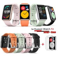 {zhiyun Watchshop}สายนาฬิกาสำหรับ Huawei Watch Fit สายซิลิโคนเปลี่ยนสายสำหรับ Huawei Watch Fit ใหม่ Correa สร้อยข้อมือสายคล้องคอพร้อมเคส