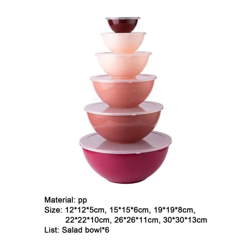 1 Set Colorful PP Food Storage Salad Bowl With Lid Non-slip