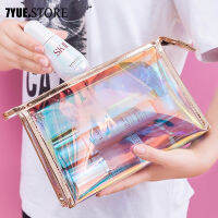 กระเป๋าใส่เครื่องสำอางสีพราวสำหรับผู้หญิงใสกันน้ำ PU Wash Bag Tote กระเป๋าเครื่องสำอางความจุขนาดใหญ่กระเป๋า