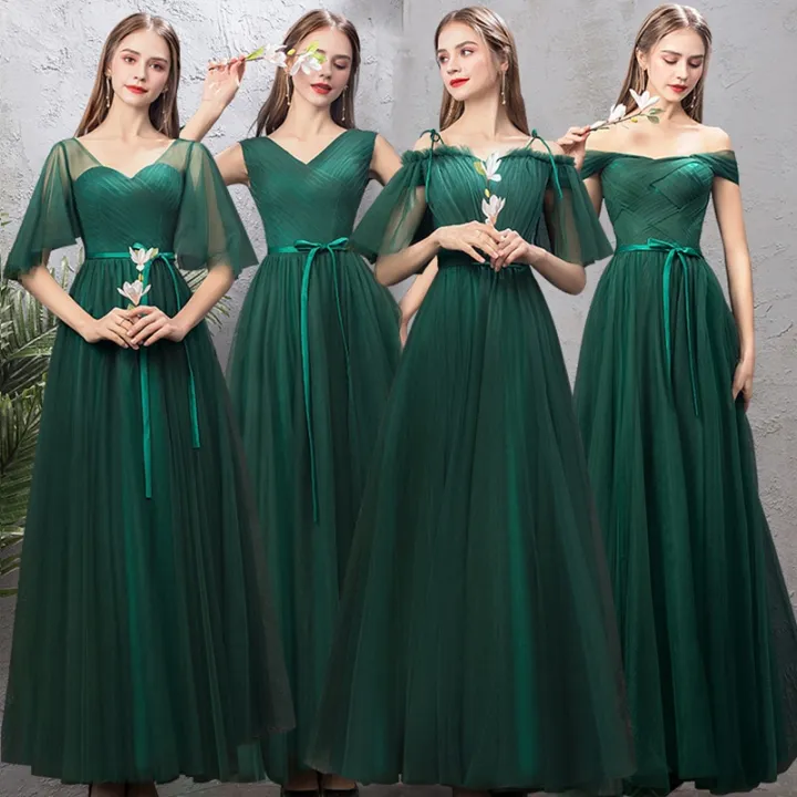 ☎Emerald Green Tulle Bridesmaid Dress Long For Women 2022 Corset Back  Wedding Banquet Evening Dress Formal Prom Gown | Lazada Ph
