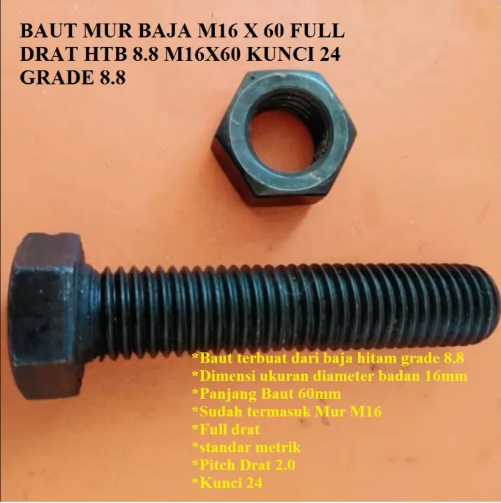 BAUT M16 BAJA / BAUT BAJA M16 KUNCI 24 / BAUT MUR BAJA M16 X 60 FULL ...