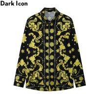 เสื้อเชิ้ตแขนยาว พิมพ์ลาย Dark Icon โอเวอร์ไซซ์ เหมาะกับเดินชายหาด สไตล์ฮาวาย สําหรับผู้ชาย wnd