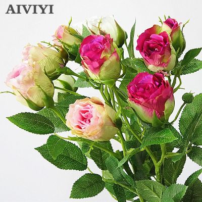 [AYIQ Flower Shop] ผ้าไหมดอกไม้ประดิษฐ์ก้านยาวแต่งงานใบตกแต่งบ้านตกแต่งคริสต์มาสนิรันดร์กุหลาบ Branche ธรรมชาติที่เก็บรักษาไว้ดอกไม้